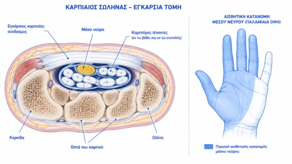 Ανατομία του καρπιαίου σωλήνα και θέση του μέσου νεύρου