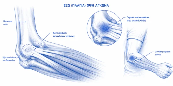 Ανατομία της έξω επικονδυλίτιδας και περιοχή τενοντοπάθειας στον αγκώνα