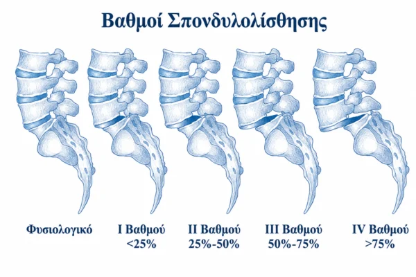 Βαθμοί σπονδυλολίσθησης σύμφωνα με την ταξινόμηση Meyerding